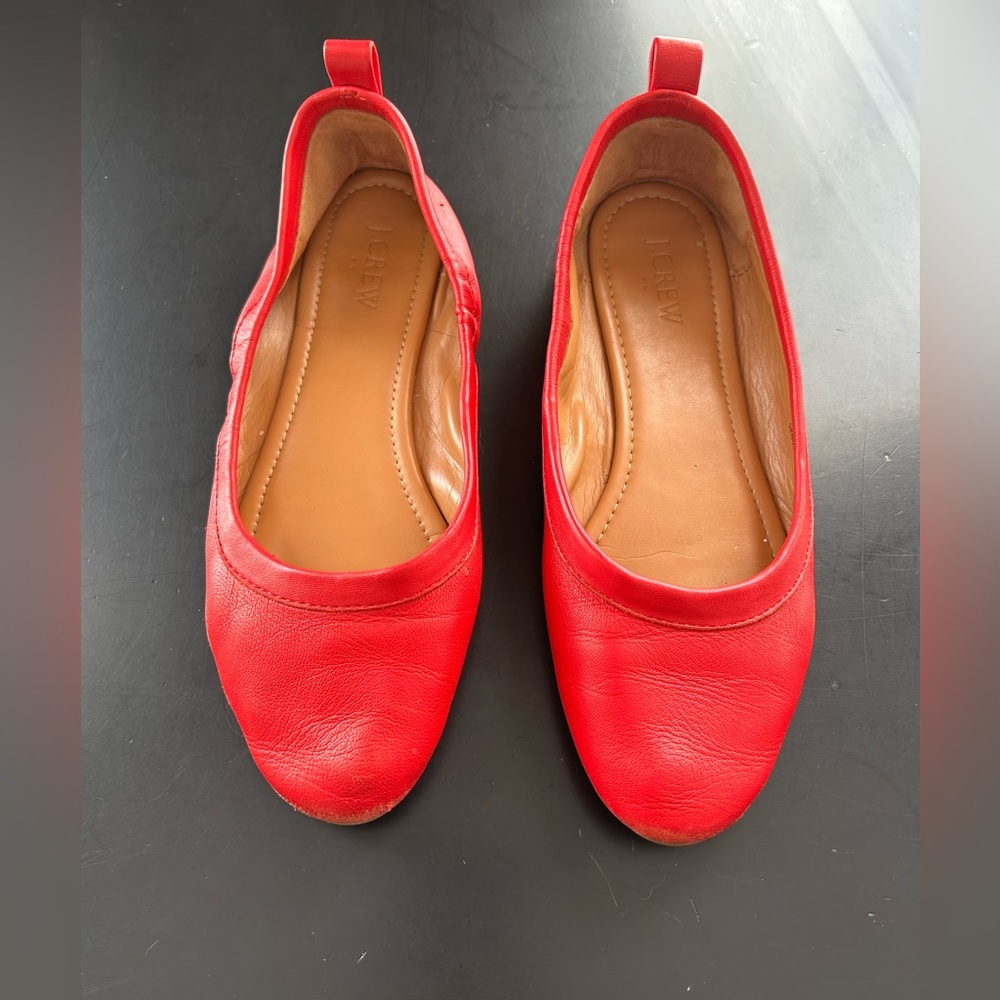 J. Crew Lizzie Leather Ballet Flats - RED! Size 7